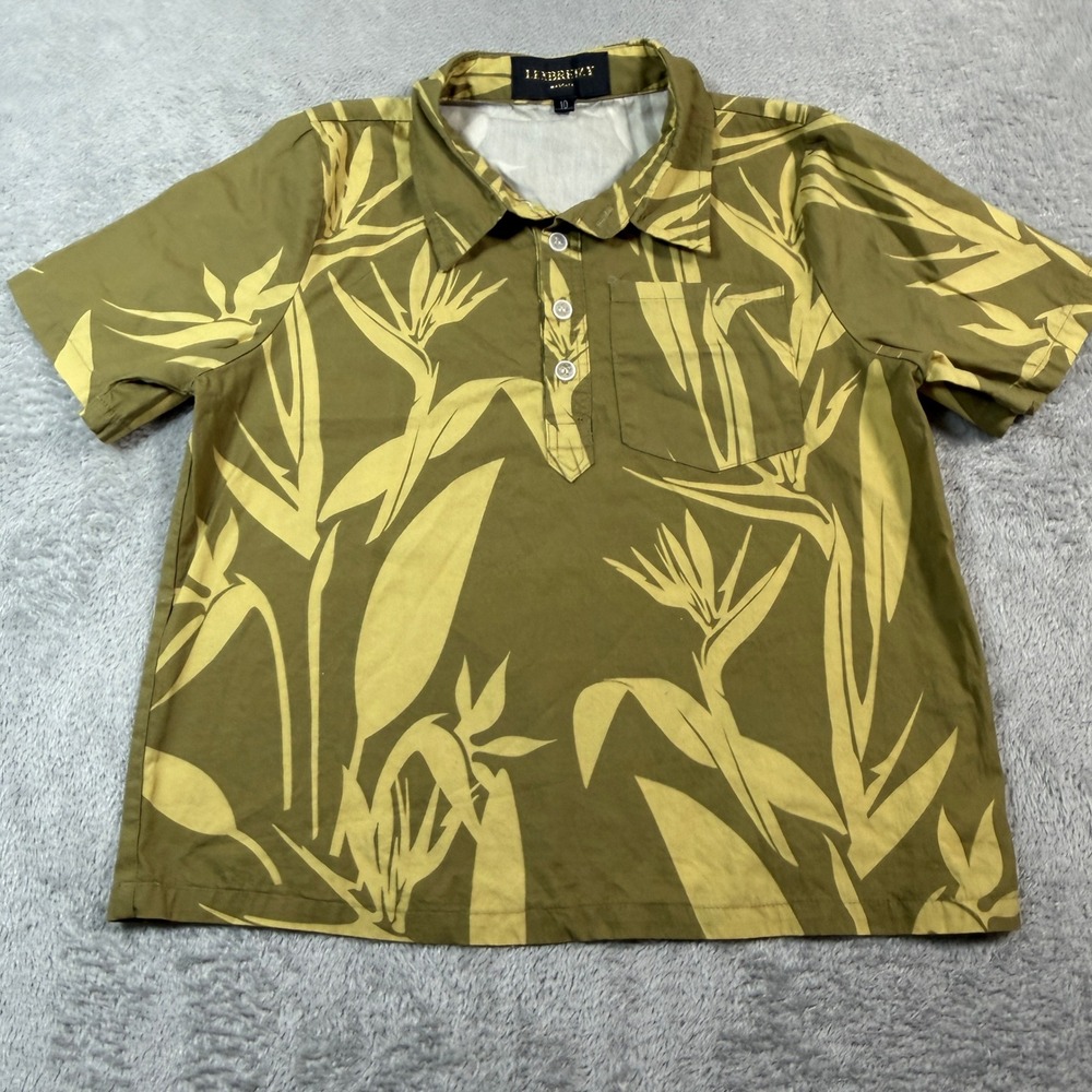 Lexbreezy Hawaii Shirt Kids 10 Green Bird‎ of Paradise Aloha Casual